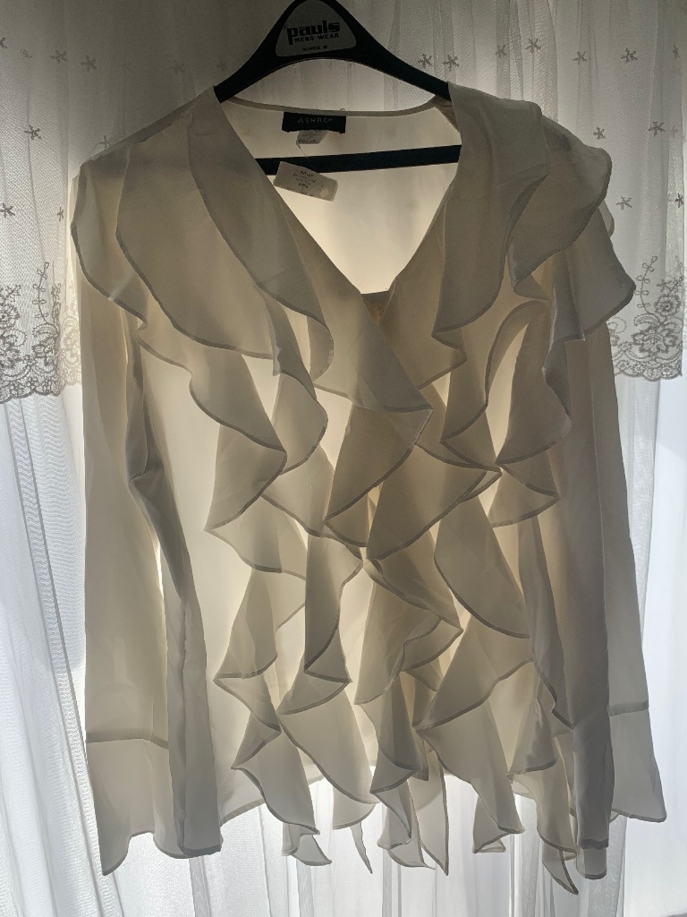 Ashro Ivory Ruffle Front Sheer Blouse Women's Size 20 NWT